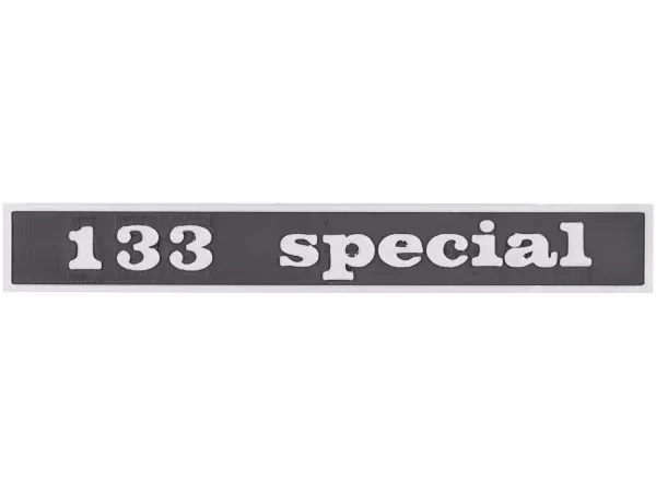 Lettera -VESPTEC 133 special- posteriore per Vespa 50 Special (V5B1T 38640-), V5B3T, 132x17 mm - plastica - (nero/alluminio)