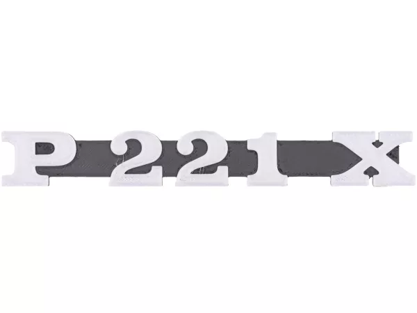 Lettera -VESPTEC P221X- copertura laterale sinistra per Vespa P125-150X/P200E, 145x20 mm, plastica, (nero/alluminio)