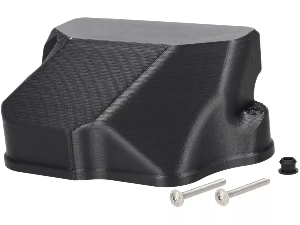 Carburettor bowl cover -VESPTEC- Airbox for Vespa Largeframe with separate lubrication, PX Lusso (1984-) - plastic (ASA, black)
