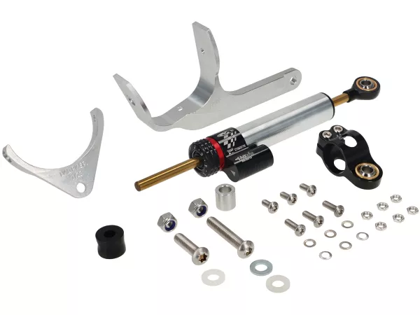 Steering damper incl. mount -CTP aluminium- Vespa Smallframe Ø115mm PV125, ET3, 90 Racer, 50 SR