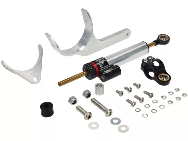 Steering damper incl. mount -CTP aluminium- Vespa Smallframe Trapezscheinwerfer 50N Special, 50N Elestart