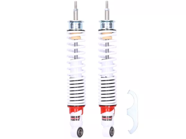 Amortisseur arrière (set) -CARBONE HI-TECH- Vespa GT, GTL, GTV, GTS 125, 300, 310 (toutes les années) - réglable en 3 positions - blanc/blanc