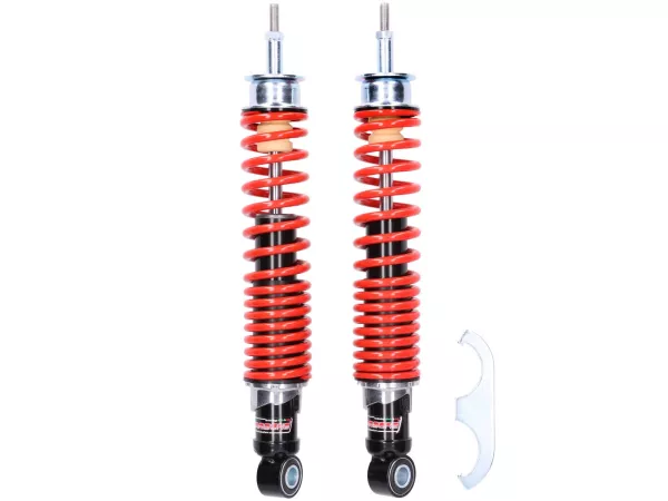 Amortisseur arrière (set) -CARBONE HI-TECH- Vespa GT, GTL, GTV, GTS 125, 300, 310 (toutes les années) - réglable en 3 positions - noir/rouge