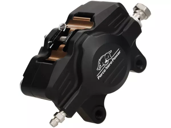 Brake caliper, rear (with TÜV parts certificate) -PORCO NERO POWER 2.0 CNC by Spiegler 2-piston, Ø=29mm- Vespa GT/GTS/GTV 125-300cc (with and without ABS) - anodised matt black