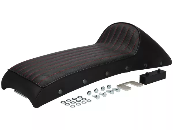 Sedile -GORI Sport- Lambretta LI, LI S, SX, TV, DL, GP - nero con cuciture rosse