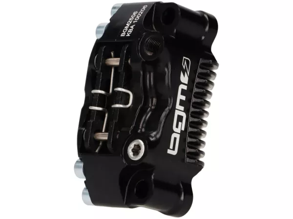Pinza de freno delantero -BGM PRO SPORT (con certificado de piezas TÜV)- 4 pistones, montaje radial (requiere adaptador)- para PX Disc, LML Star, Stella, Grimeca NT classic- Vespa PX (a partir de 1998, estándar), PX, T5 125cc, PK XL - Negro