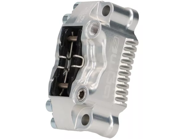 Pinza de freno delantero -BGM PRO SPORT (con certificado de piezas TÜV)- 4 pistones, montaje radial (requiere adaptador)- para PX Disc, LML Star, Stella, Grimeca NT classic- Vespa PX (a partir de 1998, estándar), PX, T5 125cc, PK XL - plata