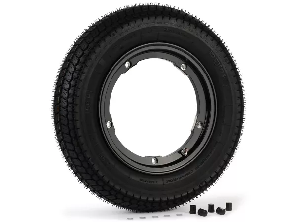 Roda lengkap - BGM Pro Superstrong - BGM Classic, tubeless, Vespa Largeframe PX, Sprint, Rally, GT, GTR, TS, T4, LML Star/Stella- 3.50 - 10 inci TL 59S (diperkuat) - pelek 2.10-10 hitam mengkilap