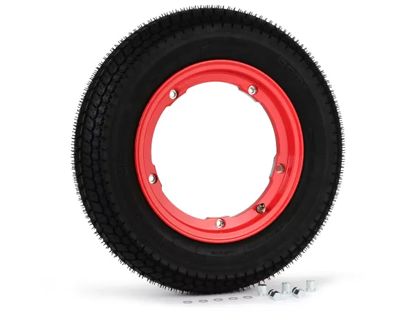 Roda lengkap - BGM Pro Superstrong - BGM Classic, tubeless, Vespa Largeframe PX, Sprint, Rally, GT, GTR, TS, T4, LML Star/Stella- 3.50 - 10 inci TL 59S (diperkuat) - pelek 2.10-10 warna merah