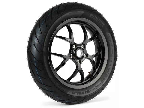 Komplettrad -BGM PRO SPORT 13 Zoll- PIRELLI- Diablo Rosso - 130/70-13 - Vespa GTS, GTS Super, ​GTV, Sei Giorni, GT 60, ​GT, ​GT L 125-310ccm - schwarz glänzend