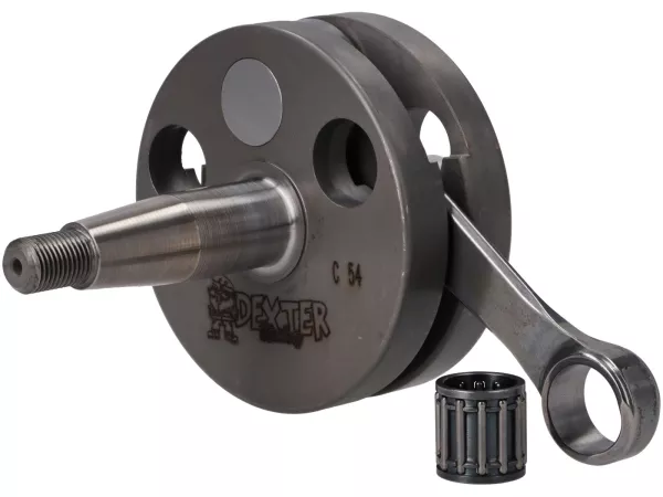 Vilebrequin -DEXTER RACING- Vespa Smallframe (joue pleine pour l'entrée de la membrane, joues=Ø88,5mm,) joue pleine 54mm de course, 105 mm bielle CNC, Ø 20mm cône)