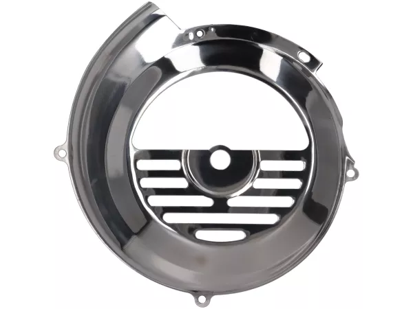 Ventilatorwieldeksel -PREMIUM- Vespa Smallframe V50, PV en ET3, Motovespa 50 (06M/07M),125 Primavera/ET3 (9NK/9NV/9T/9PK/9PN/9PR) - zonder Elestart - gepolijst roestvrij staal