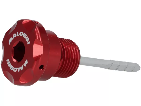 Oil filler plug with dipstick -MALOSSI- Engine oil- Piaggio Leader/Quasar - Vespa ET4, LX, LXV, S, GT, GTS, GTV, GTL 125-300, Royal Alloy GP, TG - red