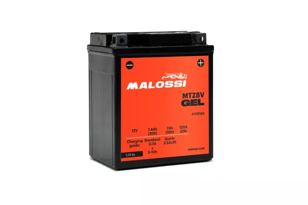 Batterie (gel), sans entretien -MALOSSI- MTZ8V GEL - 12V 7Ah - 113x70x130mm