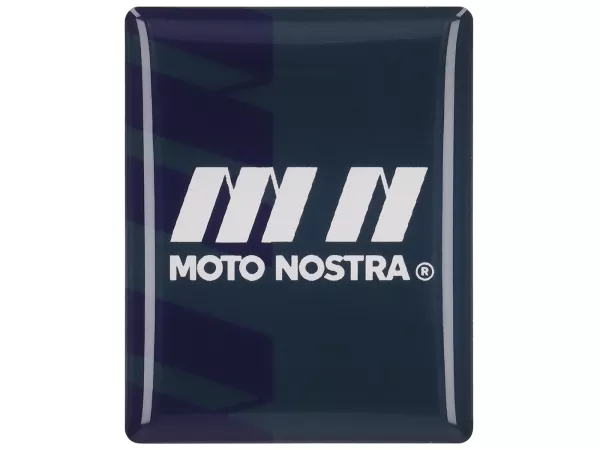 3D sticker lettering horn cover -MOTO NOSTRA- Piaggio rectangle - Vespa ET2, ET4, GT125, GTL, GTV, GTS125, LX, LXV, S 50-125, PX Lusso, T5 - plastic self-adhesive