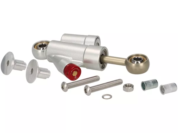 Stuurdemper incl. bevestiging -STD ScooterTec- Aluminium CNC - voor Vespa V50 Speciaal - Kleur: Aluminium