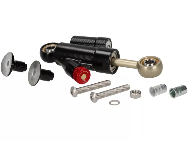 Stuurdemper incl. bevestiging -STD ScooterTec- Aluminium CNC - voor Vespa V50 Speciaal - Kleur: Zwart