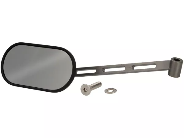 Mirror under handlebar -STD ScooterTec- aluminum CNC, left- for Vespa PX old, PX Lusso, PK S/XL and Motovespa DN, PX, Iris, PK - Material/color: polished steel, painted surface