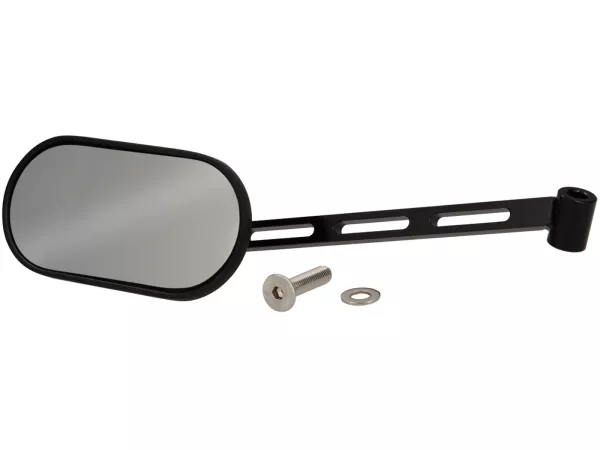 Mirror under handlebars -STD ScooterTec- aluminum CNC, left - for Vespa PX old, PX Lusso, PK S/XL and Motovespa DN, PX, Iris, PK - Material/color: steel, glossy black painted surface