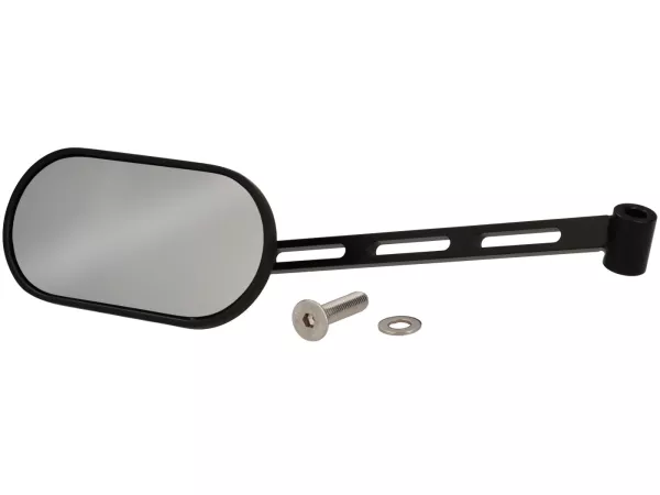 Mirror under handlebar -STD ScooterTec- aluminum CNC, left - for Vespa PX old, PX Lusso, PK S/XL and Motovespa DN, PX, Iris, PK - Material/color: steel, surface black matt lacquered