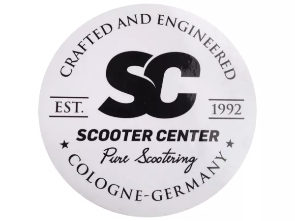 Sticker Scooter Center Keulen Duitsland - Rond, wit, 95 x 95 mm