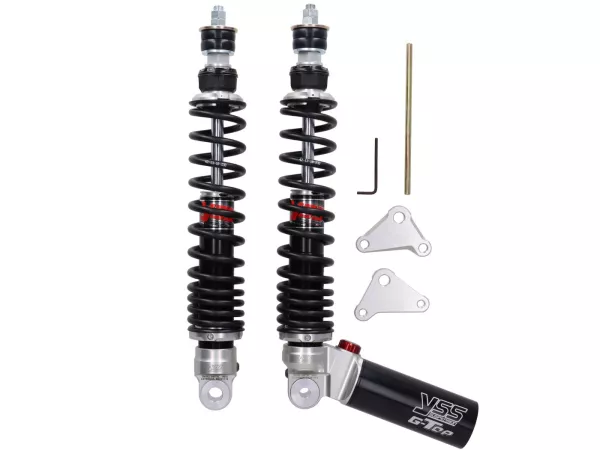 Amortisseur arrière set -YSS- G-Top - pression de gaz avec réservoir d'expansion externe, 340mm, avec TÜV/ABE- Vespa GT 125-200, GTL 125-200, GTS 125-300, GTV 125-300 - noir