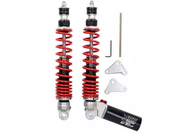 Amortisseur arrière set -YSS- G-Top - pression de gaz avec réservoir d'expansion externe, 340mm, avec TÜV/ABE- Vespa GT 125-200, GTL 125-200, GTS 125-300, GTV 125-300 - rouge
