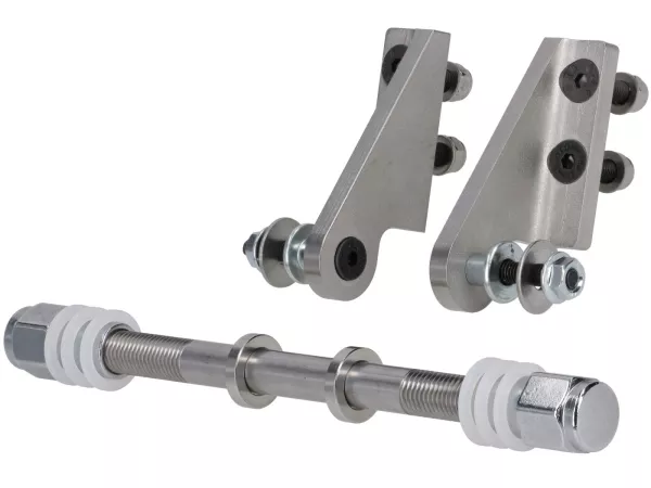 Set di dadi ruota anteriore incl. staffe a saldare per montaggio ammortizzatore inferiore + superiore -CASA PERFORMANCE- Lambretta J, Lui Vega