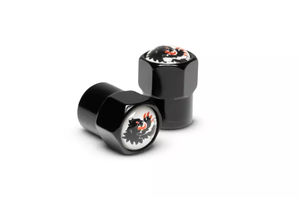 Valve caps -MALOSSI- black with lion's head logo