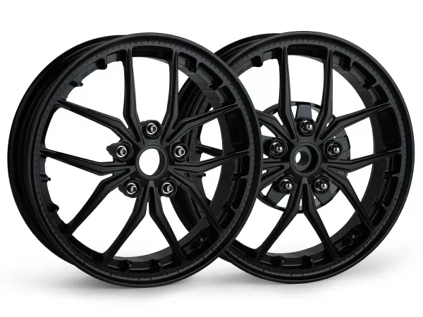 Felgen-Set Magic MG-19 3.00-12 Zoll, geschmiedet, schwarz für Vespa GTS/GTS Super/GTV/GT 60/GT/GT L 125-310, Sprint/Primavera 125-150