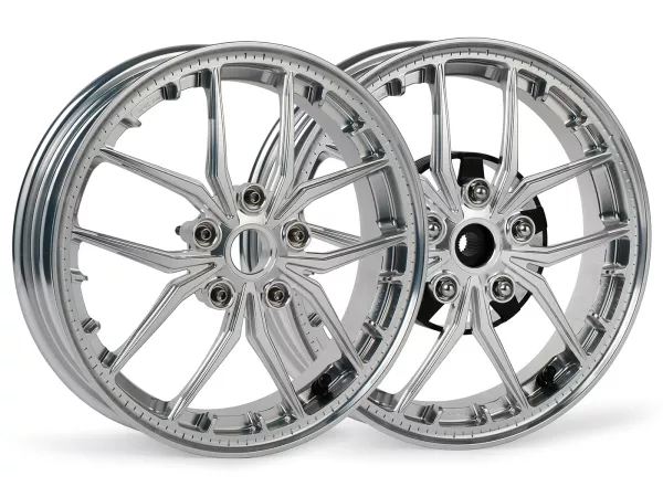 Felgen-Set Magic MG-19 3.00-12 Zoll, geschmiedet, silbernfür Vespa GTS/GTS Super/GTV/GT 60/GT/GT L 125-310, Sprint/Primavera 125-150