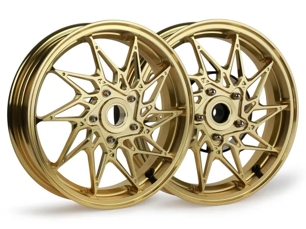 Felgen-Set Magic MG-20 3.00-12 Zoll, geschmiedet, golden für Vespa GTS/GTS Super/GTV/GT 60/GT/GT L 125-310, Sprint/Primavera 125-150