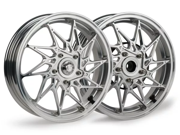 Felgen-Set Magic MG-20 3.00-12 Zoll, geschmiedet, silbern für Vespa GTS/GTS Super/GTV/GT 60/GT/GT L 125-310, Sprint/Primavera 125-150