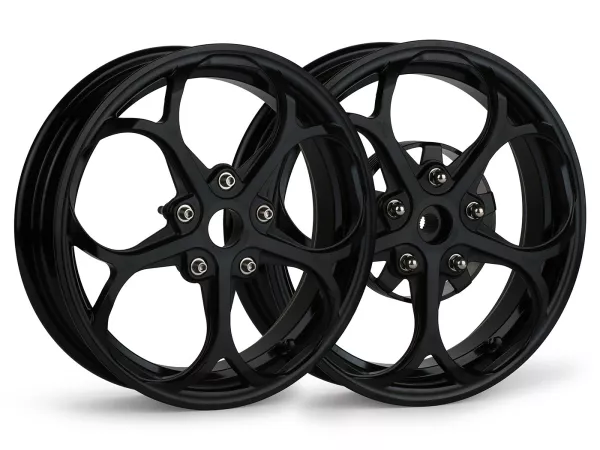 Felgen-Set Magic MG-21 3.00-12 Zoll, geschmiedet, schwarz für Vespa GTS/GTS Super/GTV/GT 60/GT/GT L 125-310, Sprint/Primavera 125-150