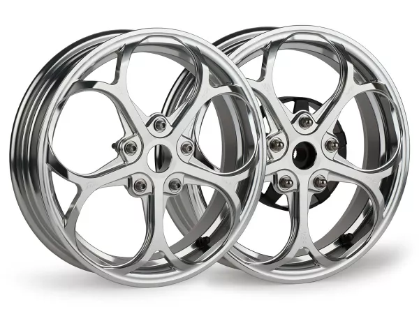 Felgen-Set Magic MG-21 3.00-12 Zoll, geschmiedet, silbern für Vespa GTS/GTS Super/GTV/GT 60/GT/GT L 125-310, Sprint/Primavera 125-150