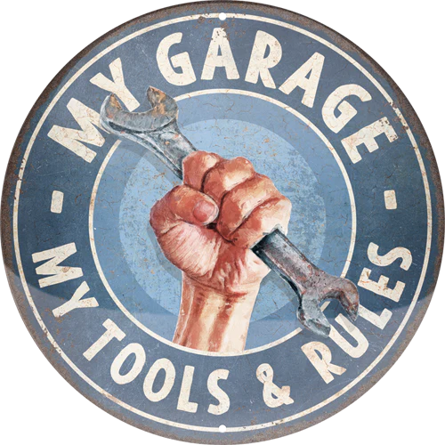 Metalen bord -GARAGE- Ø=35cm - My Tools & Rules