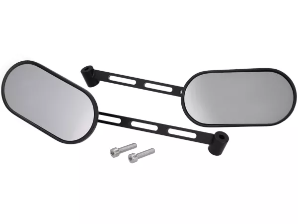Spiegelset onder stuur -STD ScooterTec- aluminium CNC, links- voor Royal Alloy GT, GP, TG - Materiaal/kleur: staal, oppervlak zwart mat gelakt