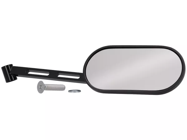Spiegel unter Lenker -STD ScooterTec- Aluminium CNC, rechts- für Vespa PX alt, PX Lusso, PK S/XL und Motovespa DN, PX, Iris, PK - Material/Farbe: Stahl, Oberfläche schwarz glänzend lackiert