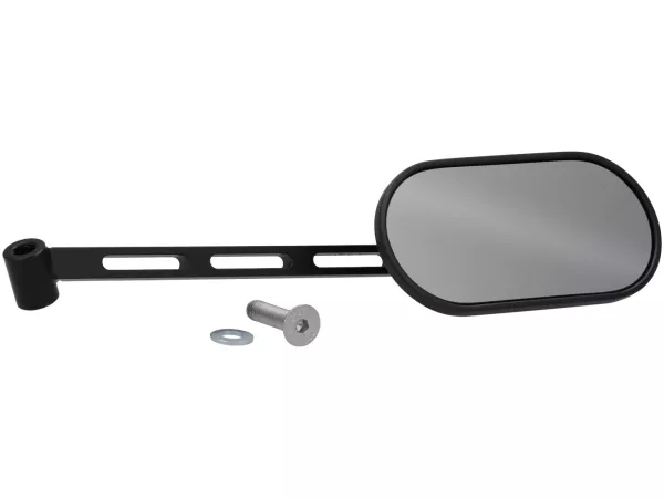 Specchio sotto il manubrio -STD ScooterTec- Alluminio CNC, destro - per Vespa PX old, PX Lusso, PK S/XL e Motovespa DN, PX, Iris, PK - Materiale/colore: acciaio, superficie verniciata nero opaco