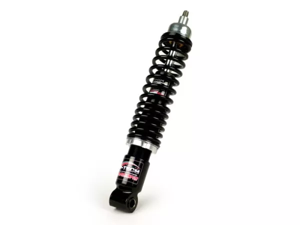 Voorschokdemper -CARBONE HI-TECH, 240mm, (2014-2016)- Vespa GTS 125-300, bodembevestiging met oog - zwart