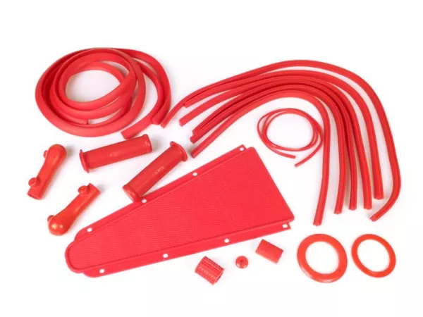 Rubberen onderdelen set -VESPA 19-delig- Vespa Rally180 (VSD1T), Rally200 (VSE1T), TS125, Sprint150, Sprint Veloce150, GT125, GTR125, Super125, Super150, GL150 - Rood
