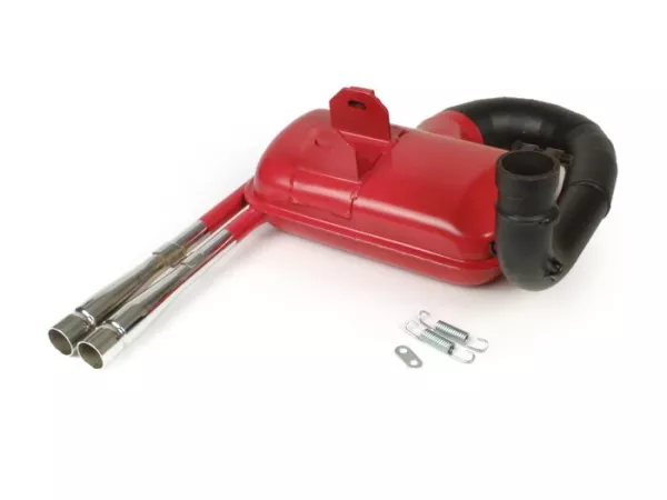Exhaust -RR-Box sport doppio tubo- Vespa PX80, PX125, PX150 - 166cc, 177cc - red