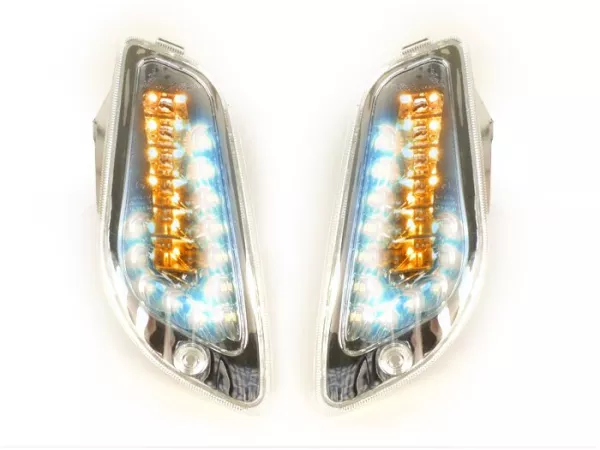 Knipperlichtenset -POWER 1 LED-dagrijlicht (E-markering)- Vespa LX, LXV, S - wit - voor - helder glas