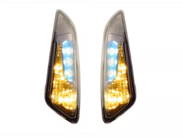 Richtingaanwijzerset -POWER 1 LED dagrijlicht (E-markering)- Vespa Primavera, Sprint - gerookt / zwart getint - voor - helder glas