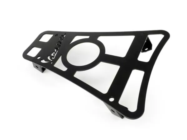 Bagagedrager step-through type bekerhouder met Vespa opschrift -CLASSIC RACKS- Vespa GTS 125-300, GTV, GTL, GT - zwart mat