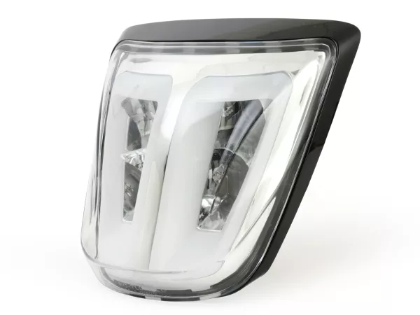 Fanale posteriore -POWER 1 LED Tube- Vespa Primavera, Sprint - vetro trasparente / cornice nera lucida