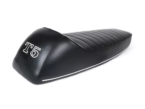 Sitzbank -SELLERIA TREZZI- Vespa T5 125cc, MK1 - schwarz, weißer Zierstreifen