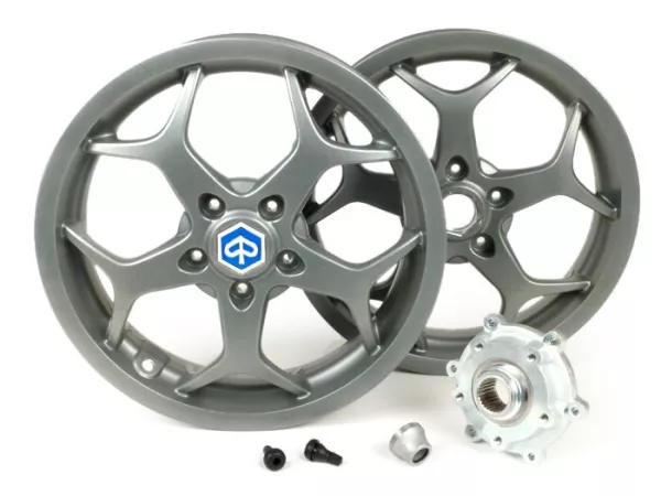 Wielset incl. ombouwset -PIAGGIO 3.00-13 inch (5 spaken)- type Piaggio MP3 Sport- geschikt voor Vespa GT, GTL, GTS 125-300, GTV - zilver