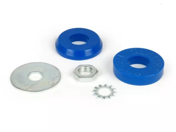 Set karet senyap peredam kejut depan bagian atas -CLAUSS STUDIOS- Vespa PX80, PX125, PX150, PX200, T5 125cc, Cosa, GT, GTS, GTL, GTV, LX, LT, LXV, Primavera, Sprint, ET2, ET4, Zip SP, Hexagon, MP3, Kuarsa, SKR, Gilera Fuoco
