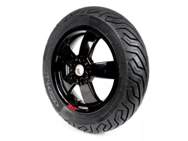 Ban musim panas belakang lengkap -MICHELIN City Grip 130/70 - 12 TL 62P rf - Vespa GT, GTL, GTS 125-300, GTV - model dengan ABS - pelek Super Sport 2017 - hitam